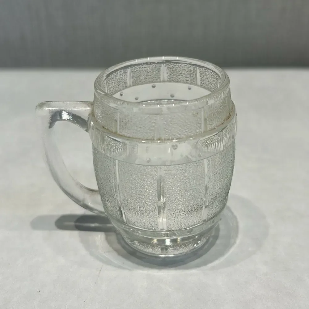 Vtg Barrel Shot Glass Toothpick Holder Mini Clear MCM Keg Beer Mug